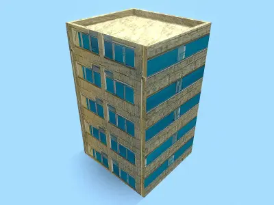 Retro Style Yellow Building Low-poly 3D model
