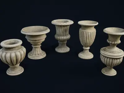 Garden Vases modular Low-poly 3D model