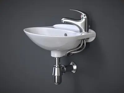 Compact Bathroom Sink with Faucet 3D model