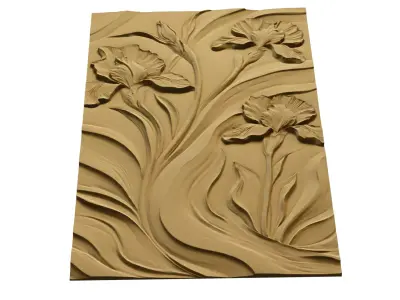 Modern floral Relief Panel Wall Decor Set STL Mural CNC 334 3D model