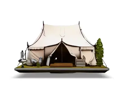 LowPoly Camping Tent Scene Low-poly 3D model