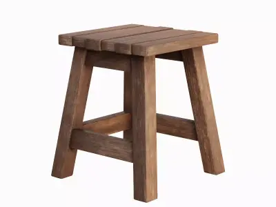 Medieval Wooden Stool 04 Low-poly 3D model