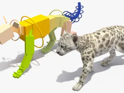  Snow Leopard Cub Playing Animated Rigged 