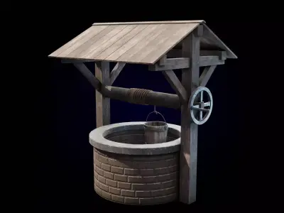 Medieval Brick Water Well Low-poly 3D model