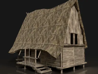 Next Gen AAA FANTASY MEDIEVAL WOODEN HOUSE VILLAGE THATCHED HUT Low-poly 3D model