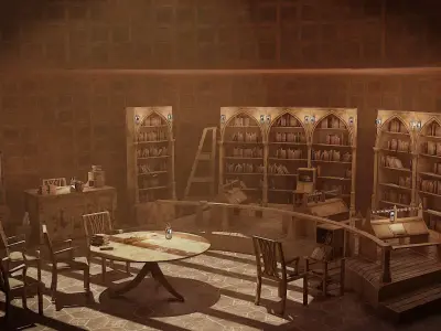 Medieval Library Model Pack Antique Low-poly 3D model