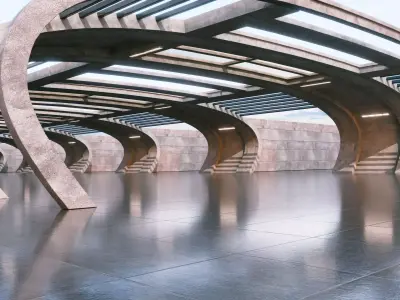 Modern Concrete Corridor Architectural Background - V1U1 3D model