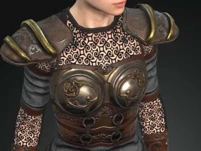 Steampunk rigged character woman Low-poly 3D model