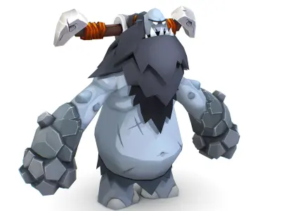 Grey Giant Golem Troll Snowman Viking Warrior Iceman Low-poly 3D model