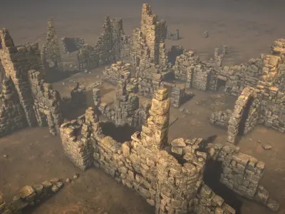 Ruined walls Low-poly 3D model