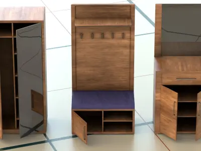 Hallway 3D model PBR wooden cabinet 3D model