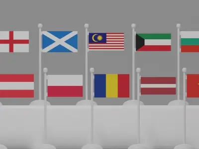 Flag and Pole Collection 5 Low-poly 3D model