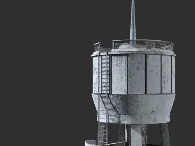 Old Concrete Water Tower Low Poly  Low-poly 3D model