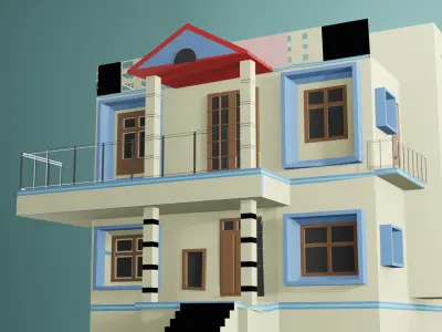 Modern Two Story House Exterior 3D Model No Interior Low-poly 3D model