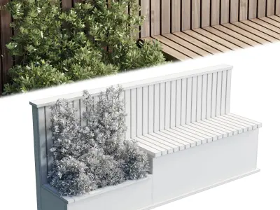 Urban Environment Urban Furniture Green Benches Set Plants Tree 3D model