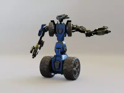 Science fiction Robot Fighter and Destroyer Animated Low-poly 3D model