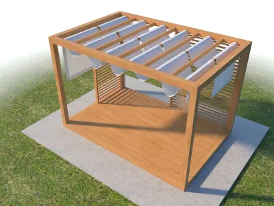 Pergola With Patio Cover And Curtains 3D model