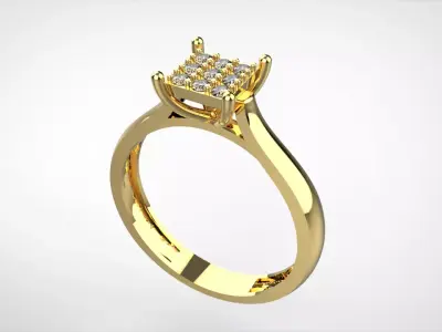 Woman square solitare ring- 3dm and stl 3D print model