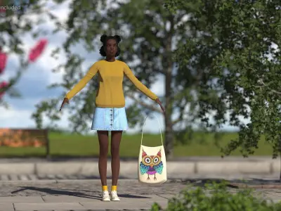 Street Style Black Teenage Girl Rigged 3D model