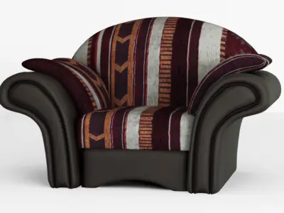 Armchair red with stripes and leather parts Low-poly 3D model