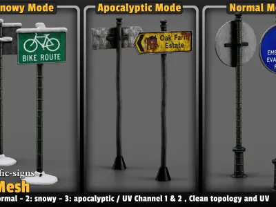 68 Road Sign Base Mesh Pack Low-poly 3D model