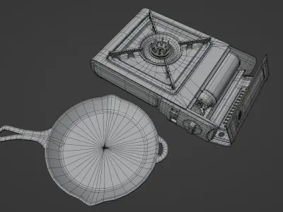 Camping Gas Stove and pan Low-poly 3D model