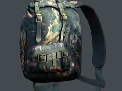 Backpack military combat Black baggage Low-poly  Low-poly 3D model