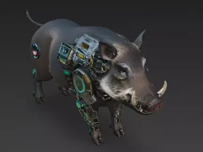 Cyber Boar Creature Model Low-poly 3D model