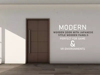 Modern Wooden Door with Japanese-Style Wooden Panels 19 Low-poly 3D model