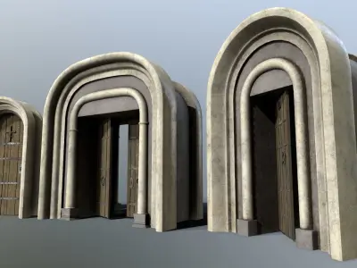 Medieval Door Set Low-poly 3D model