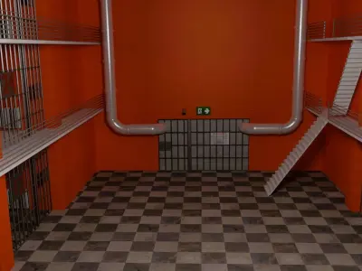 Prison orange and checkered floor in Low-poly 3D model
