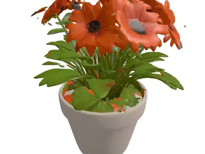 Vibrant Orange Potted Flower Low-poly 3D model