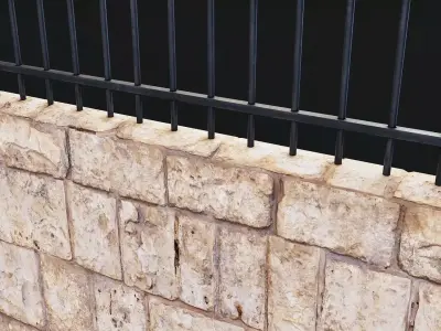 Stone Wall with Metal Fence 3D Model Low-poly 3D model