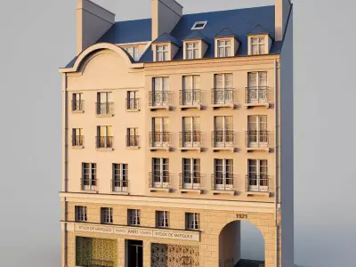 Paris building with passage Low-poly 3D model