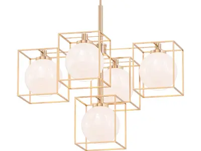 Yosef brass chandelier with frosted glass shades 3D model