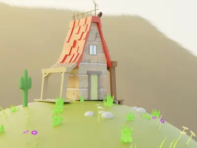 Low Poly House on hill 3D model