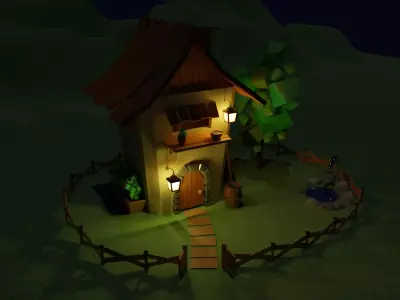 3D house model in low poly style Free low-poly 3D model