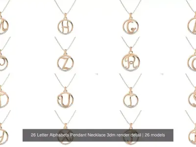 26 Letter Alphabets Pendant Necklace 3dm render detail 3D Model Pack