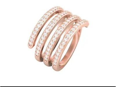 Twisted Top Ring with Four Diamond-Adorned Stripes Free 3D print model