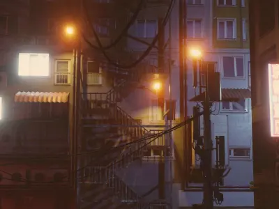Cyberpunk City Bridge Scene 3D model