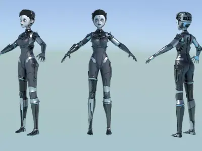 Asymmetric Robotic Character GOTHIC Low-poly 3D model