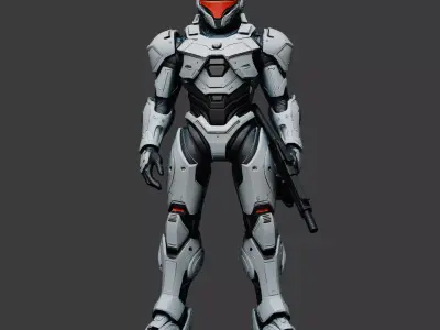 White Cyber Combat Soldier Low-poly 3D model
