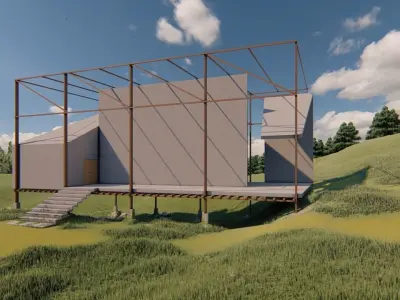 C-House house on hill 3D model