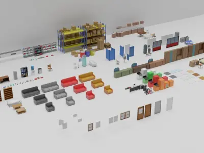 Home and office and warehouse stuff Low-poly 3D model