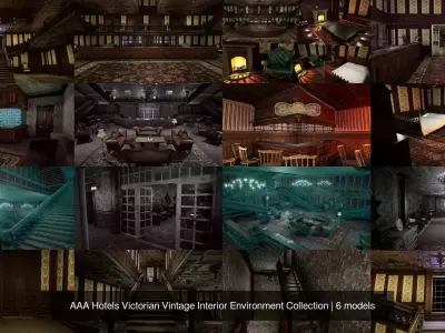 AAA Hotels Victorian Vintage Interior Environment Collection 3D Model Pack