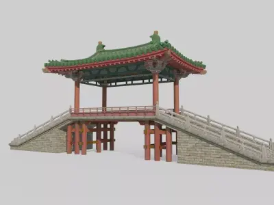 Asian ancient architecture palace small wind and rain bridge 3D model