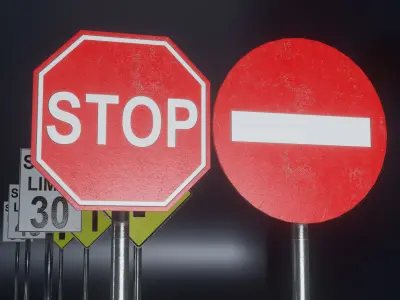 Road signs pack Low-poly 3D model