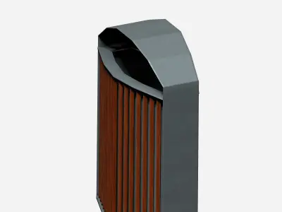 Elliptical modern wooden trash can Low-poly 3D model