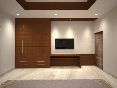 BEDROOM modern with walls and wooden furniture Free 3D model
