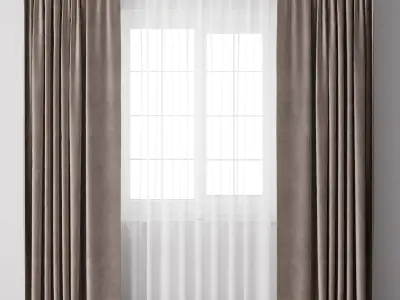 Curtain with metal curtain rod  metal blind 12 Low-poly 3D model